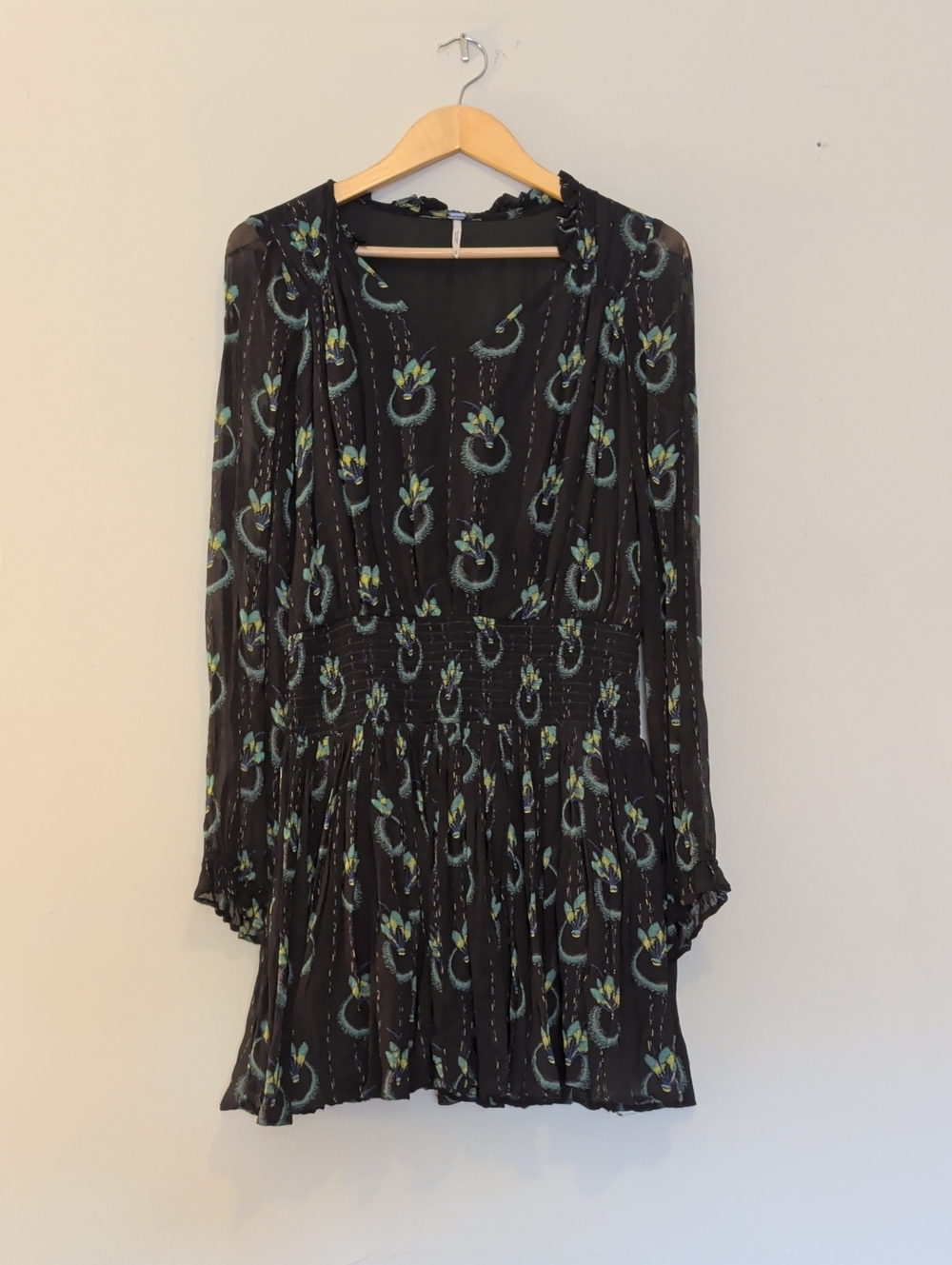 Free People Wild Horses Long-Sleeve Smocked Waist Dress sz S